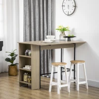 HOMCOM Ilot centra table de bar plateau latéral  rabattable et 3 étagères 120 x 76 x 91,4 cm gris clair(m-10)