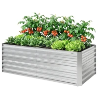 Outsunny Pflanzenkübel, Handliches Blumenbeet zum Anpflanzen, Hegen und Pflegen, Hochbeet, Stahl, Silber(m-10)