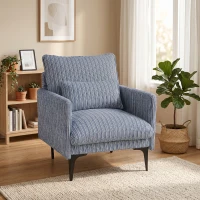 HOMCOM Poltrona Salotto Imbottita in Tessuto Effetto Lino con Braccioli, Cuscino Lombare e Seduta Ampia, Blu(m-2)