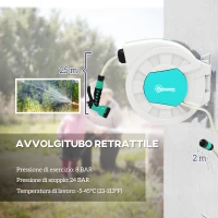 Outsunny Avvolgitubo da Giardino Retrattile con Tubo dell'Acqua 25+2 m e 7 Getti per Irrigazione, Verde e Grigio Chiaro(m-4)