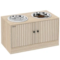 PawHut Hundefutterstation mit 2 Edelstahl-Näpfen, Schrank für Utensilien, für große Hunde, Zubehör, Holz(m-12)