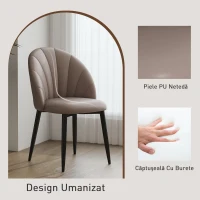 HOMCOM Set de 2 scaune de sufragerie, din piele PU, cu picioare din metal și spătar în formă de scoică, maro(m-5)