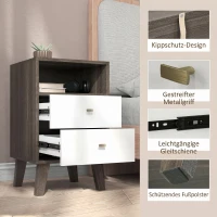 HOMCOM Set de 2 noptiere moderne pentru dormitor cu 2 sertare și spațiu deschis, 40x34x64cm, gri(m-5)
