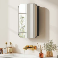 HOMCOM Spiegelschrank Bad, Badezimmerschrank mit Spiegel, Hängeschrank mit Verstellbarem Regal, 40 x 10 x 60 cm, Schwarz(m-2)