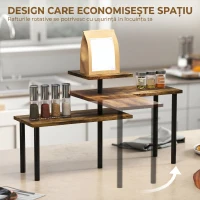 HOMCOM Raft de Bucătărie cu 3 Nivele Rotative Economisitor de Spațiu din Lemn și Oțel, 40x10x36.5 cm, Maro Rustic(m-5)