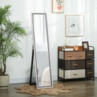 HOMCOM Espejo de Cuerpo Entero 157x37 cm Espejo de Pie o de Pared con Marco de MDF y Soporte Blanco y Gris(m-10)