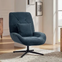 HOMCOM Accent Chair, Chenille Upholstered Swivel Armchair with Lumbar Pillow, High Back, Deep Seat and Metal Legs, Dark Green(m-10)