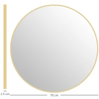 HOMCOM Oglindă rotundă pentru baie cu suprafață rezistentă la șocuri, din sticlă și oțel, Ø70x2,5 cm, culoare aurie(m-3)