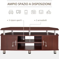 HOMCOM Mobile Porta TV Classico da Soggiorno con 2 ripiani e 2 Armadietti, in MDF e Acciaio Inox, Marrone, 120x39.5x52cm(m-4)