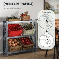 HOMCOM Raft Autoportant pentru 6 Lăzi de Băuturi cu 3 Niveluri cu Polițe Ajustabile, 110x30x110cm, Gri(m-4)