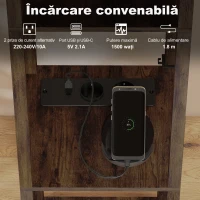 HOMCOM Lampadar cu rafturi, lumină reglabilă, întrerupător pedală și porturi USB, maro(m-7)