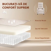 HOMCOM Fotoliu Masaj Reclinabil Manual 160°, Chenille, Suport Picioare, Telecomandă, Buzunare, Crem(m-6)