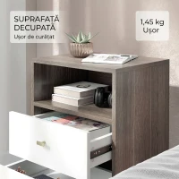 HOMCOM Set de 2 noptiere moderne pentru dormitor cu 2 sertare și spațiu deschis, 40x34x64cm, gri(m-9)