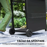 Outsunny Barbecue a Gas con Bruciatori Indipendenti, Coperchio con Termometro e Tavolino Laterale, Nero(m-8)