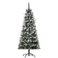 HOMCOM Árvore de Natal Artificial 150cm com 408 Ramos 28 Bagas 24 Pinhas Folhas de PVC e Suporte Metálico para Interiores Verde(m-11)
