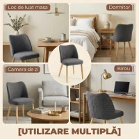 HOMCOM Set de 2 Scaune de Masă Tapițate cu Picioare din Lemn de Hevea, Țesătură, Gri Deschis(m-8)