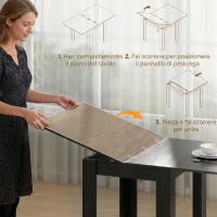 HOMCOM Tavolo da Pranzo Allungabile per 4-6 Persone in Legno e Acciaio, 140x80x77.5 cm, Nero(m-5)