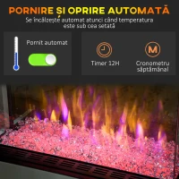 HOMCOM Șemineu Electric cu 10 Culori, Oprire Automată și Timer 12h, 61x28x66.5 cm, Alb(m-6)