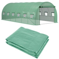 Outsunny Folie pentru Seră din PE cu 12 Ferestre, Ușă Rulabilă și Margini pentru Îngropare, 6x3x2 m, Verde(m-12)