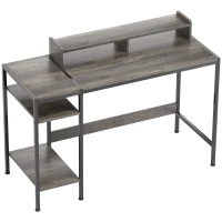 HOMCOM Mesa de Escritorio con Estantes Laterales Soporte para Monitor Ajustable y Estructura Móvil 120x48x85,5 cm Gris Carbón(m-1)