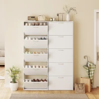 HOMCOM Mobile Scarpiera a 5 Ante Antiribaltamento, in Legno, 65x17x180.5 cm, Bianco(m-6)