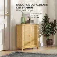 HOMCOM Comodă Boho din Ratan și Bambus cu 2 Uși și Poliță Internă, 60x27x67.5cm, Culoare Lemn(m-8)