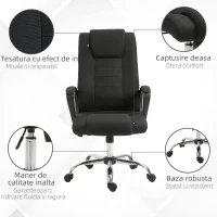 Vinsetto Scaun de Birou Ergonomic, Basculant și Căptușit, cu Înălțime Reglabilă, 62 x 76 x 110-119 cm, Negru(m-7)
