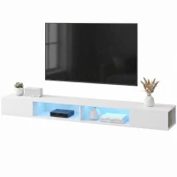HOMCOM Móvel de TV Suspenso com Luzes LED e Estantes Abertas para Televisão até 75'' 177,8x30x18 cm Branco(m-11)