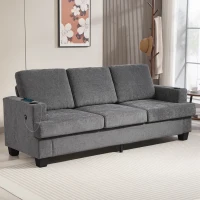 HOMCOM 3 Seater Sofa with USB Ports & Cup Holders - Grey(m-10)