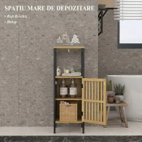 HOMCOM Dulap de Baie cu Raft Deschis și Dulăpior, din MDF și Bambus, 32x30x90,5 cm, Negru și culoare Lemn(m-4)