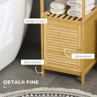 kleankin Dulap pentru Baie din Bambus cu Lamele și Dulap cu O Ușă, 33x36,5x67cm, Culoare Lemn Natural(m-6)