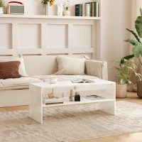 HOMCOM Mesa de Centro Mesa Auxiliar com Compartimento Aberto Mesa de Café para Sala de Estar 100x40x41,5 cm Branco Brilhante(m-10)