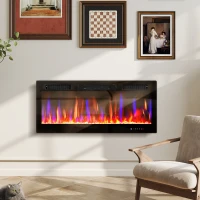HOMCOM Camino Elettrico da Incasso con Fiamma Indipendente, 3 Modalità di Riscaldamento e Telecomando, 106.7x9.4x47 cm, Nero(m-10)