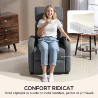 HOMCOM Fotoliu Relax Capitovat și Reclinabil la 135° cu Suport pentru Picioare din Material Textil, 69x87x100,5 cm, Gri(m-6)