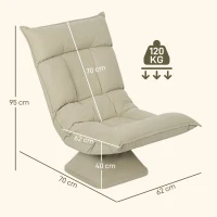 HOMCOM Chaise de sol pivotante à 360°, fauteuil pliable en velours avec dossier réglable 5 positions, 70x62x95cm, beige(m-3)