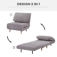 HOMCOM Fotoliu Pat Reclinabil 2 în 1 cu Șezut Extra-Large, Efect Catifea, Gri(m-4)