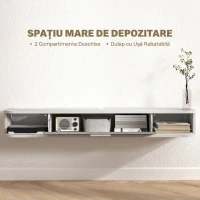 HOMCOM Dulap TV Suspendat din Lemn cu 2 Rafturi Deschise și Dulap, 120x26x16 cm, Alb și Gri(m-5)