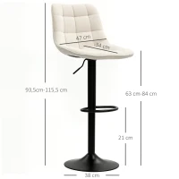 HOMCOM Lot de 2 tabourets de bar, chaises de bar en chenille hauteur réglable avec dossier pivotant 360° 47x48x117,5cm beige(m-3)