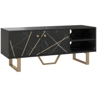 HOMCOM Móvel de TV com Prateleira Ajustável e Efeito Mármore Móvel de TV para Sala de Estar para Televisores de 50 Polegadas 110x35x45 cm Preto e Dourado(m-1)