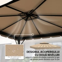 Outsunny Acoperiș pentru Foișor 3x3 m cu 2 Niveluri și 8 Găuri de Drenaj din Poliester Bej(m-4)
