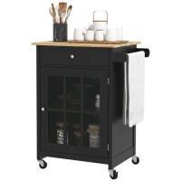 HOMCOM Căruț de Bucătărie cu Sertar, Dulap Reglabil și Suport pentru Prosoape, din Lemn, 67x48x86,5 cm, Negru și Stejar(m-12)