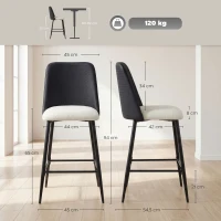 HOMCOM Juego de Taburetes Altos de Cocina con Respaldo y Reposapiés Tapizados de Lino y PU Marco de Acero Negro(m-3)