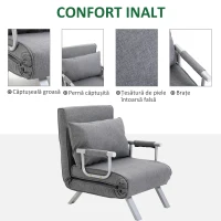 HOMCOM Fotoliu Pat Single cu Spătar Reglabil pe 5 Nivele și Pernă, din Material Textil, Gri Deschis(m-6)