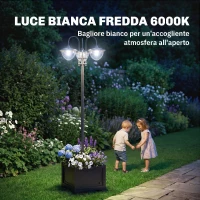 Outsunny Lampione Luce Solare per Esterno (60x55x189 cm) Accensione/Spegnimento Automatici, con 3 Lampade a Led(m-11)