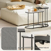 HOMCOM Set 2 Mese de Cafea Suprapozabile cu Cadru din Metal pentru Living și Birou, Gri și Alb(m-5)