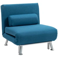 HOMCOM Single Linen-Look Sleeper Chair - Blue(m-1)