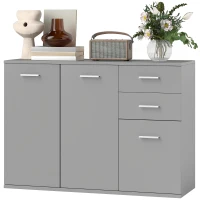 HOMCOM Bufet Modern cu 3 Dulapuri și 2 Sertare, din Lemn, 106x35x76 cm, Gri Deschis(m-12)