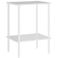 HOMCOM Moderner 2-stufiger Beistelltisch mit Aufbewahrungsfach und Metallrahmen für Wohnzimmer, Schlafzimmer, Weiß