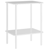 HOMCOM Moderner 2-stufiger Beistelltisch mit Aufbewahrungsfach und Metallrahmen für Wohnzimmer, Schlafzimmer, Weiß(m-1)