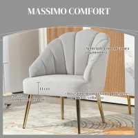 HOMCOM Poltrona in Velluto da Camera e Salotto a Conchiglia Stile Art Deco, Acciaio, 63x65x84 cm, Grigio(m-3)